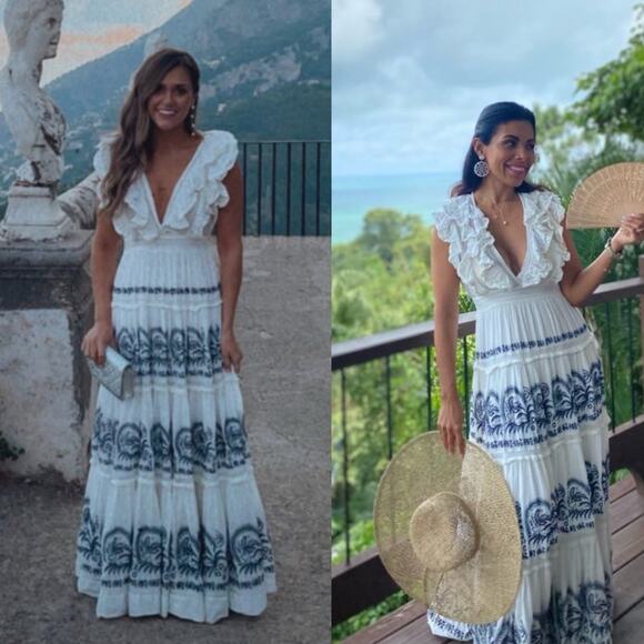 Ulla Johnson Marjorie Embroidered Tiered Ruffle Maxi Dress Gown White Size 2 NWT